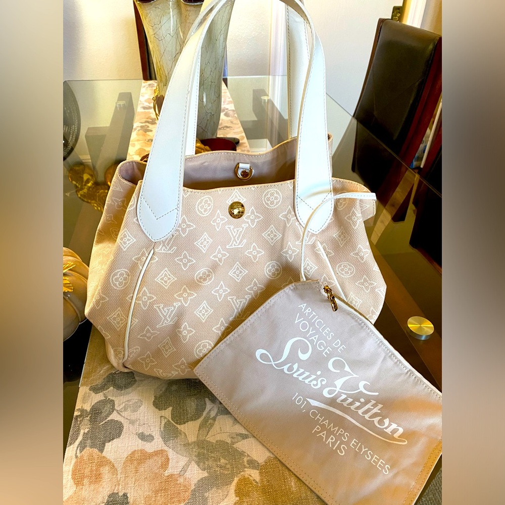 💯AUTH VINTAGE LOUIS VUITTON ARTICLES DE VOYAGE BEIGE CANVAS CABAS GM TOTE /POUCH